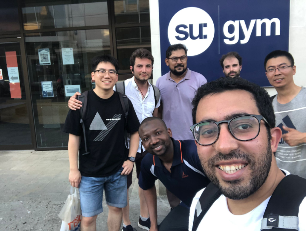 A group of students outside the Student Union Gym, at the university of Plymouth.